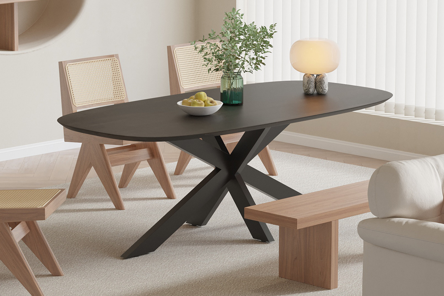 Eettafel 'Isabella' 200cm Spider Poot Ovaal — Mango Hout Zwart