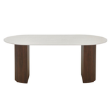 Eettafel CALYPSO - 180 - Keramiek travertine - Walnootkleur poten