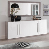 Dressoir Greta - 208cm - 4 Deuren - Grijs Wit Hoogglanslak