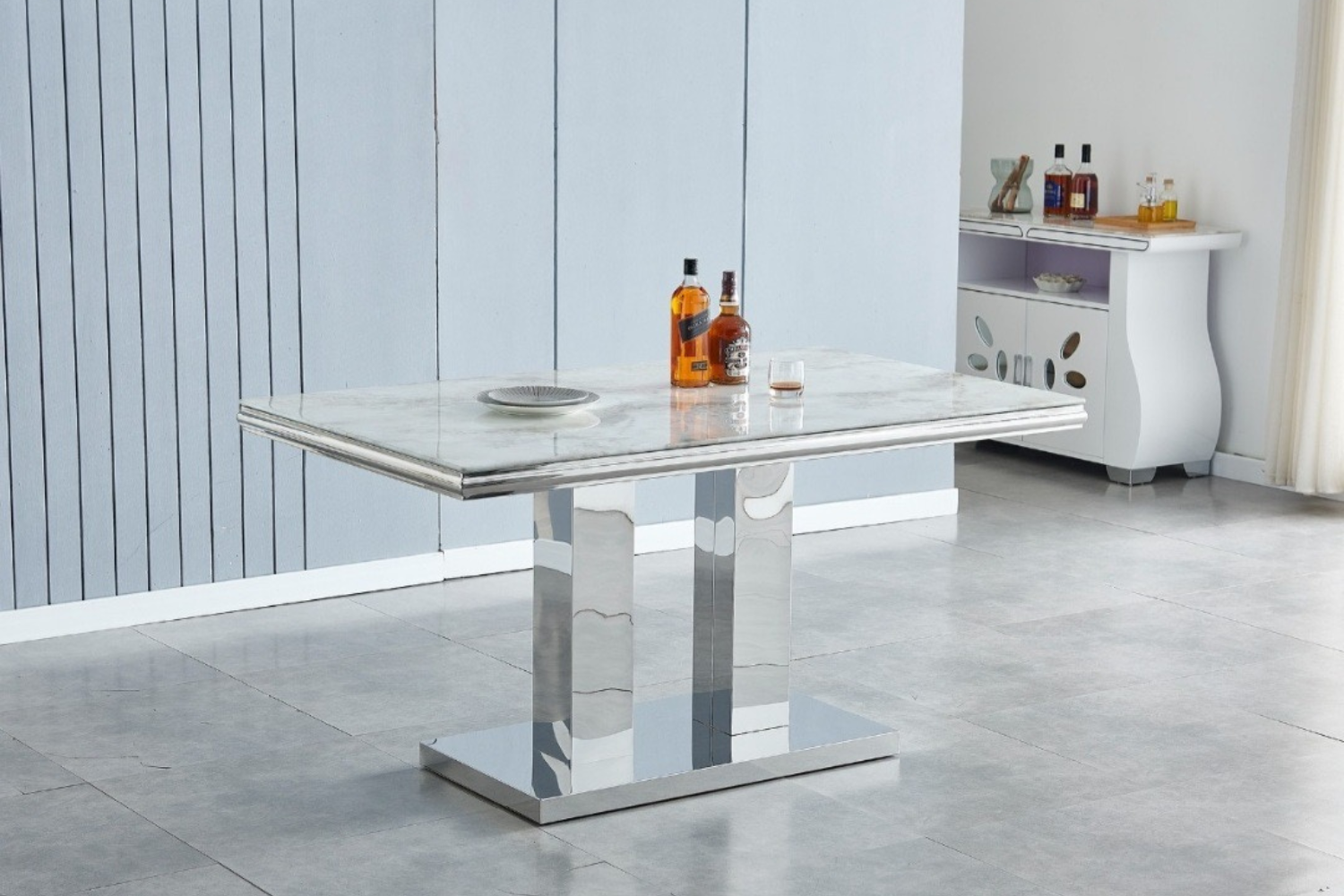 Eettafel 'Versus' 150cm — Poten in Zilverkleur