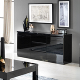 Dressoir Rome - 165cm - 2 Deuren 3 Lades - Zwart Hoogglanslak 