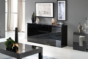 Dressoir Rome - 165cm - 2 Deuren 3 Lades - Zwart Hoogglanslak 