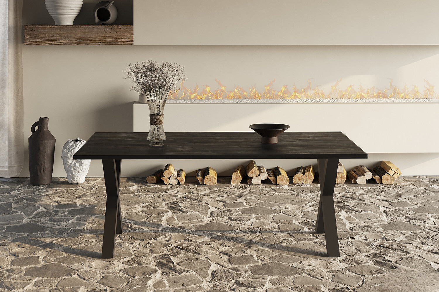 Eettafel 'Elena' 200cm Rechthoekig — Mango Hout Zwart