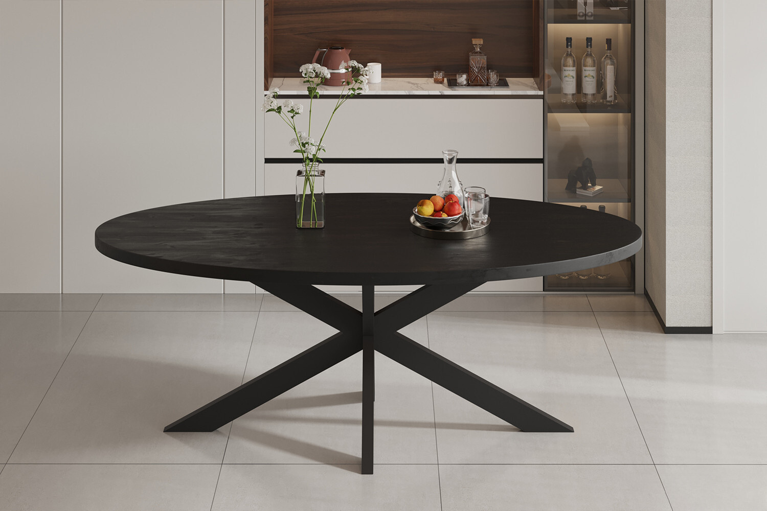 Eettafel 'Alexa' 200cm Ovaal — Mango Hout Zwart