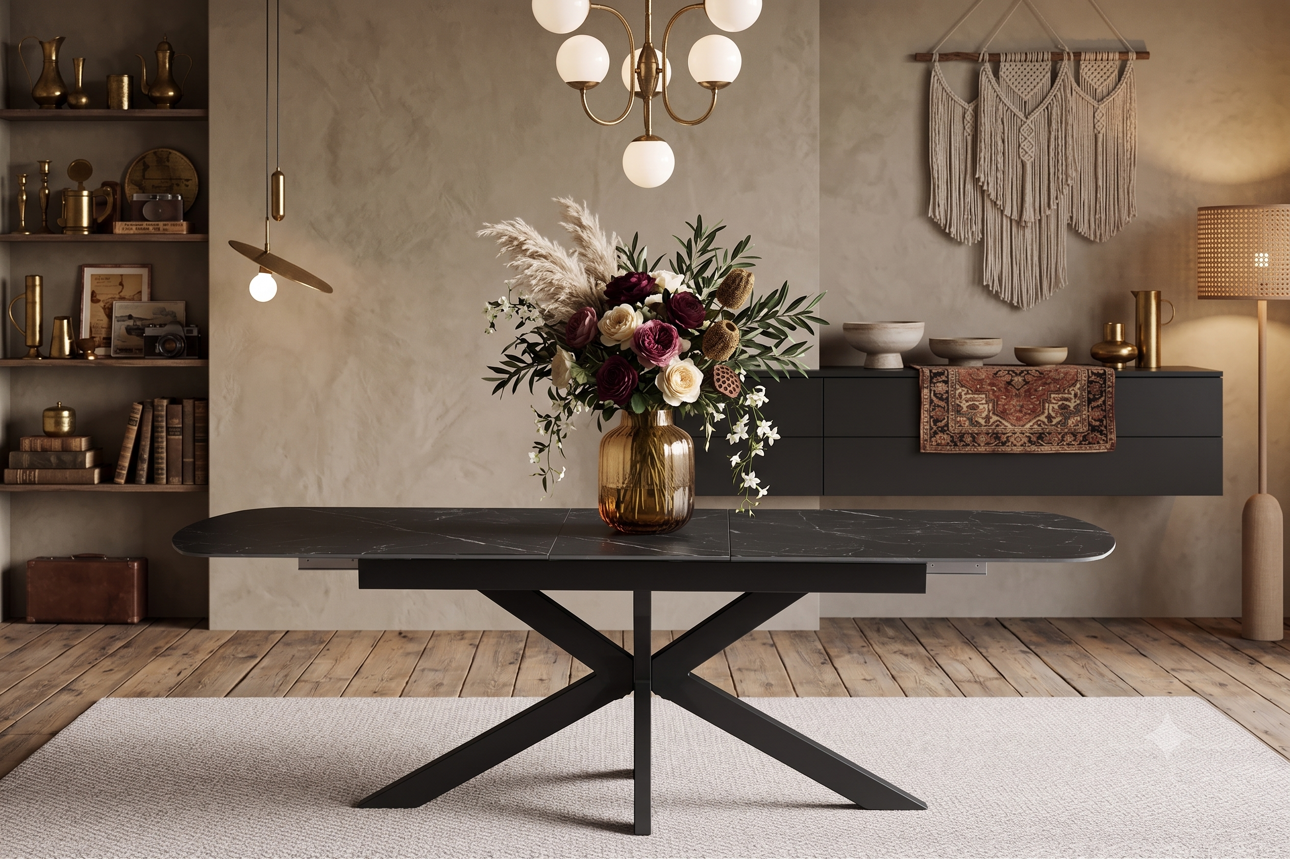 Uitschuifbare tafel 'Hestia' 180-220 cm Deens Ovaal Steen Zwart