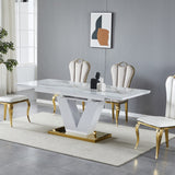 Uitschuifbare Eettafel V – Marmer-effect Beige & Goud – 160–200×90 cm
