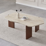 Salontafel Zora - Travertinlook met Notenhouten Poten