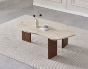 Salontafel Zora - Travertinlook met Notenhouten Poten
