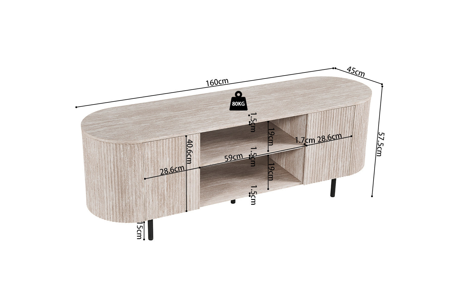 TV meubel 'Lagos' 160 cm Decor Travertin Beige