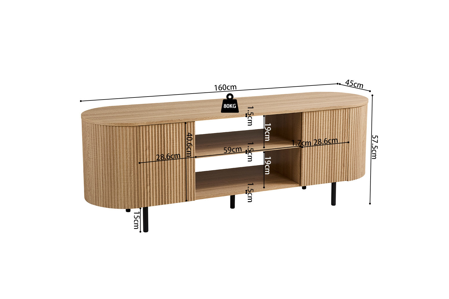 TV meubel 'Lagos' 160 cm Decor Eik Naturel