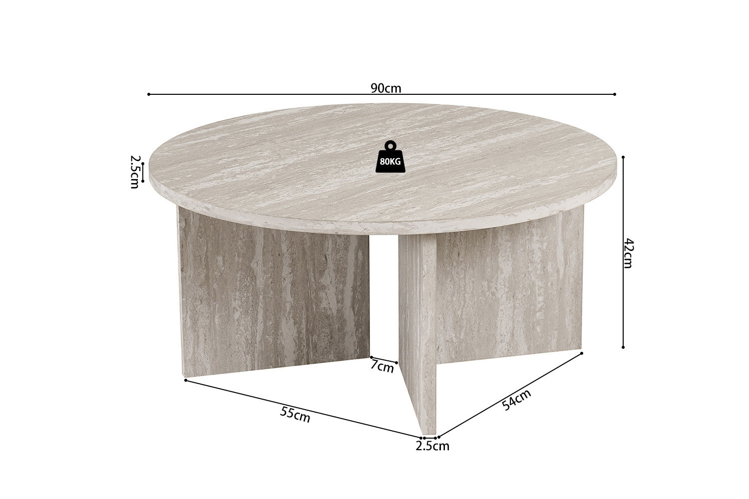 Salontafel 'Drasir' Rond Decor Travertin Grijs