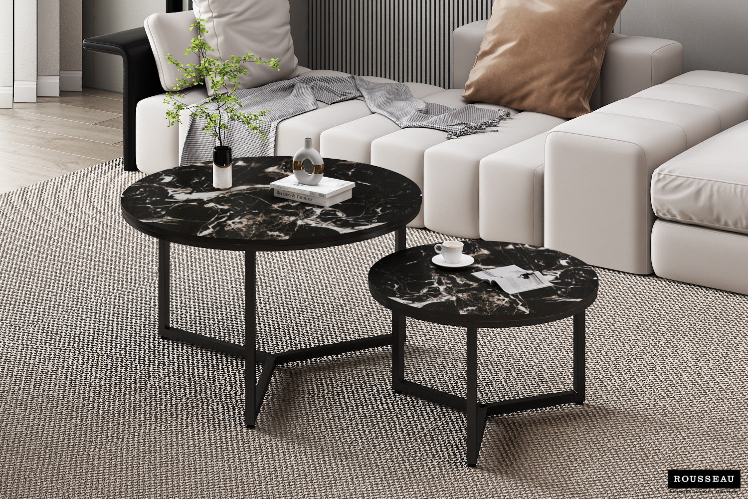 SALE - Salontafel 'Ravenna' 2-delig Steen Marmerlook Zwart