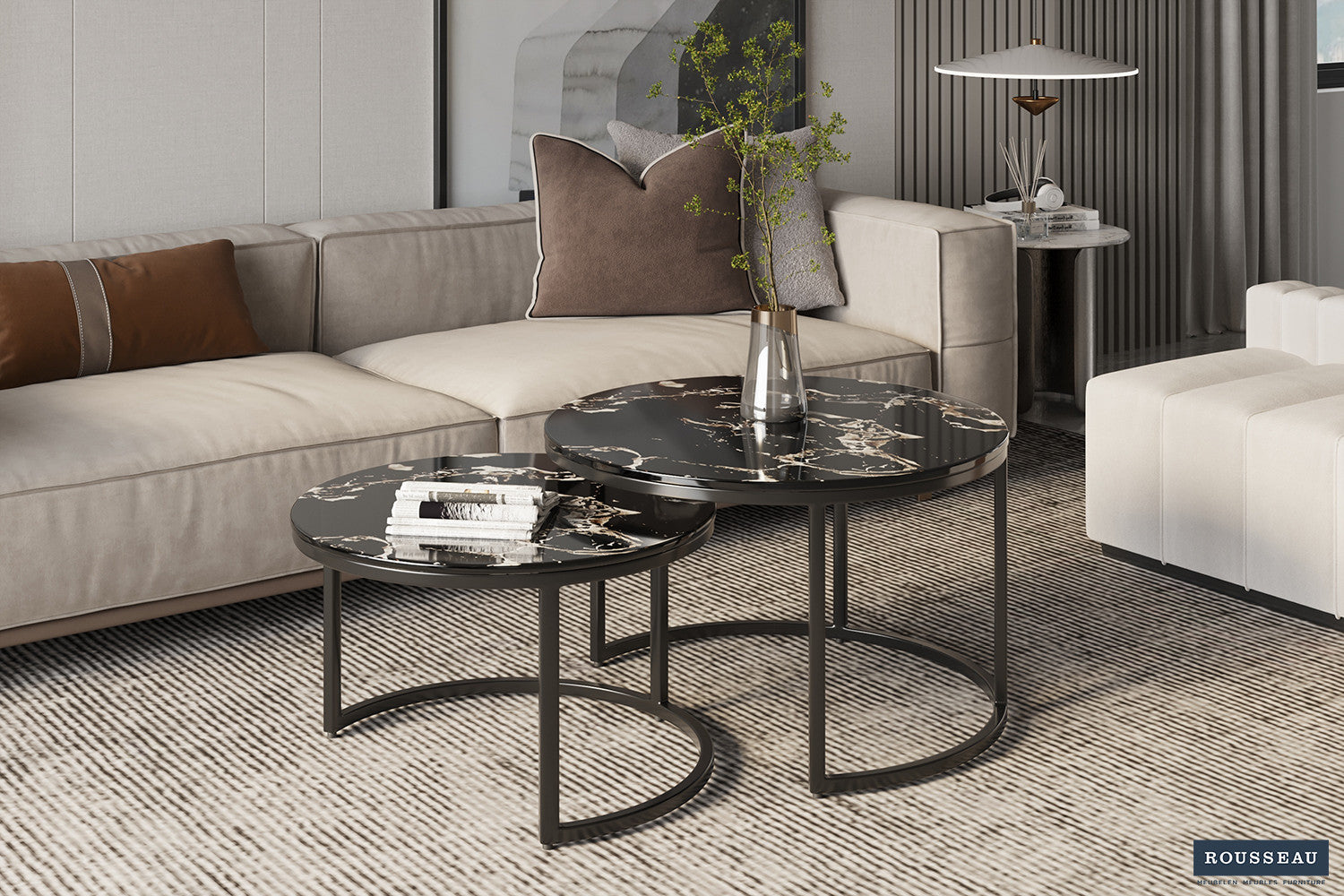 SALE - Salontafel 'Nazaro' 2-delig Composiet Marmer Zwart