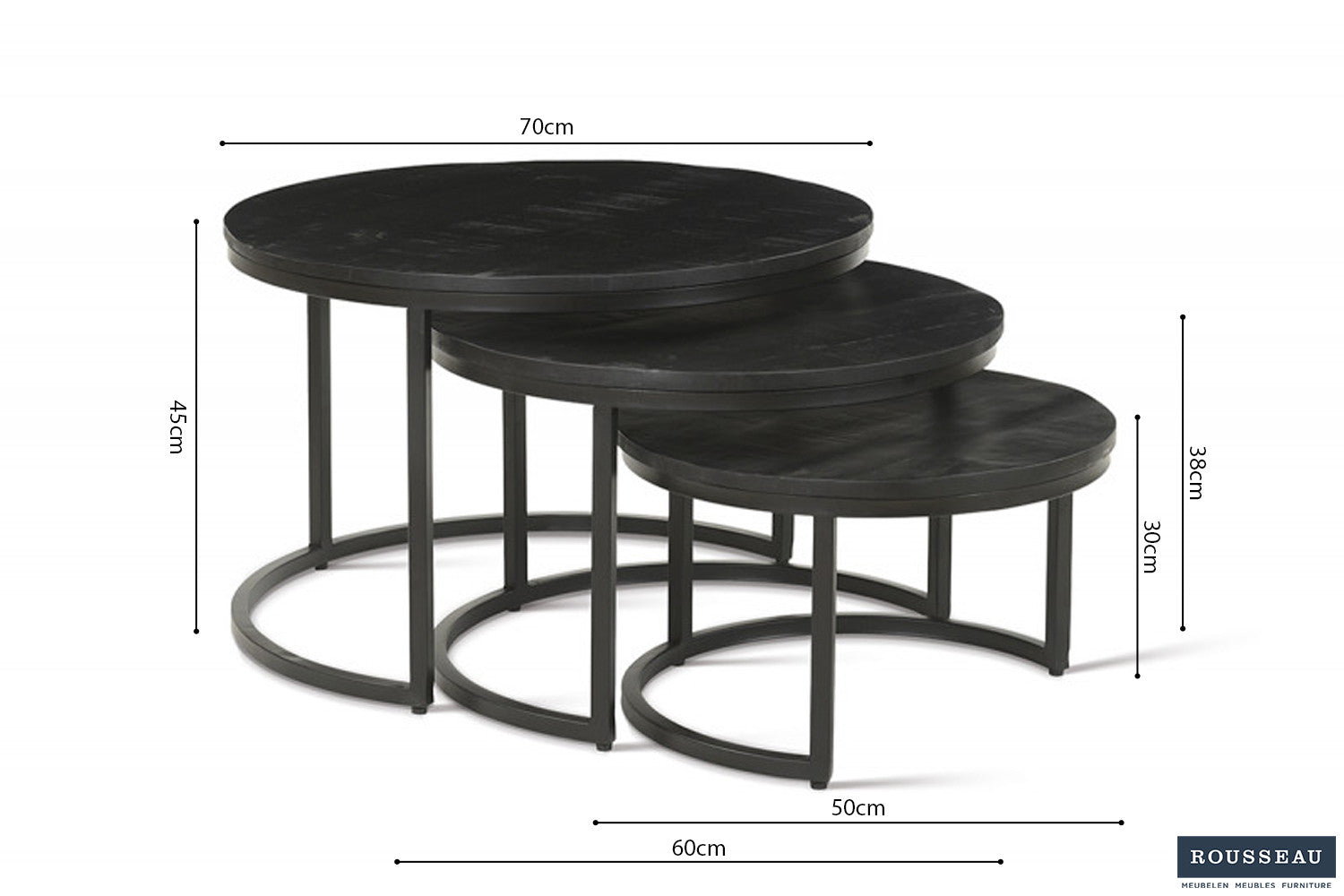 Salontafel 'Arnod' 3-delig Mango hout zwart