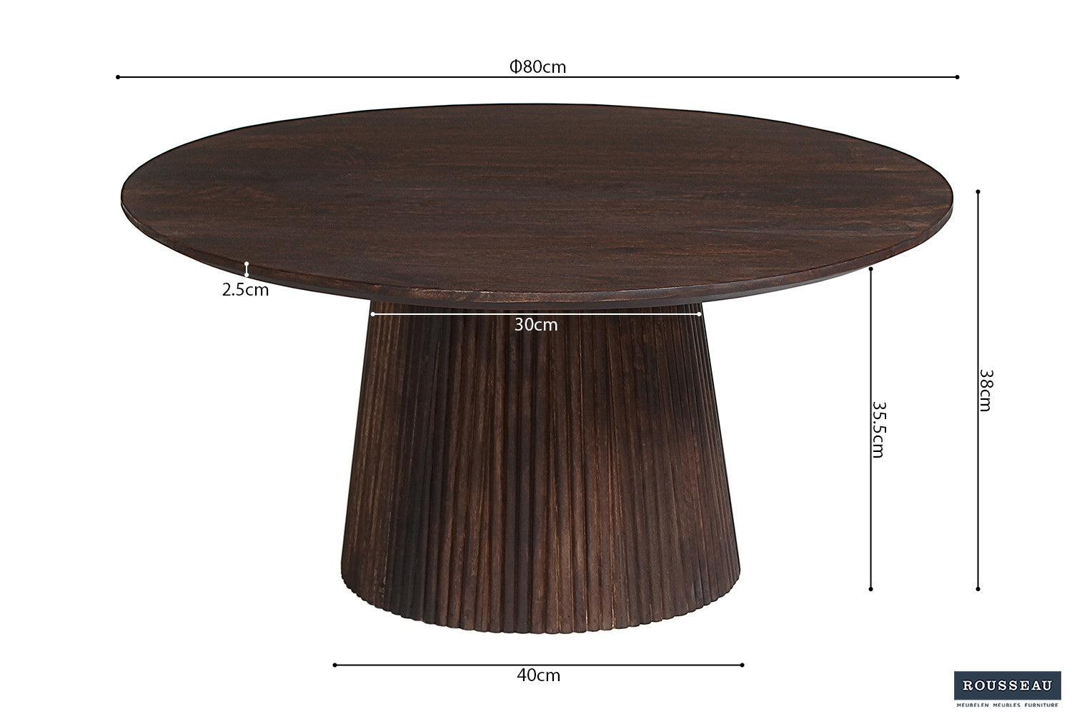 Salontafel 'Miguel' 80 cm Rond Mangohout Donkerbruin