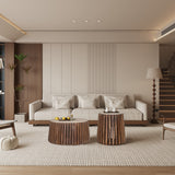 Salontafel 'Luuk' 70 cm Rond Mango hout met Travertin Beige