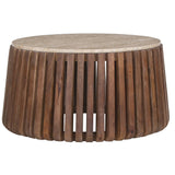 Salontafel 'Luuk' 70 cm Rond Mango hout met Travertin Beige