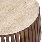 Salontafel 'Luuk' 70 cm Rond Mango hout met Travertin Beige