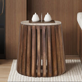 Bijzettafel 'Luuk' 40 cm Rond Mango hout met Travertin Beige