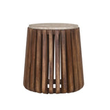 Bijzettafel 'Luuk' 40 cm Rond Mango hout met Travertin Beige
