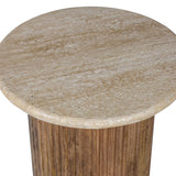 Bijzettafel 'Louis' 50 cm Mango hout met Travertin Beige