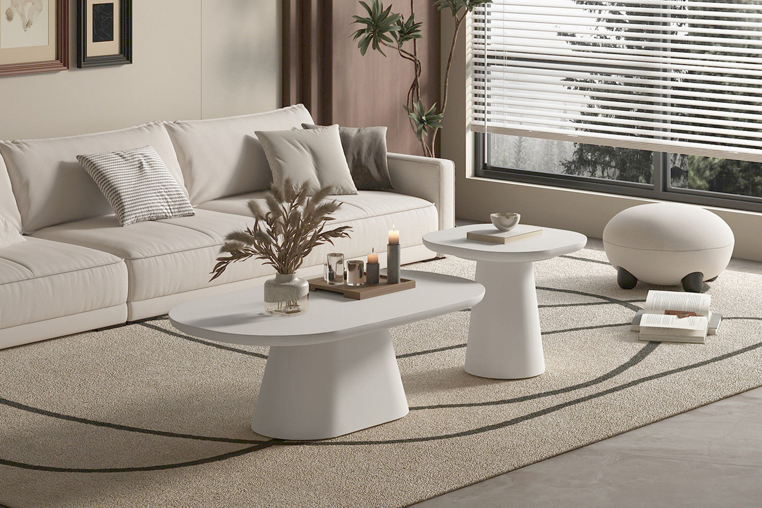 Salontafel 'Tavira' 120 cm Ovaal Cement Wit