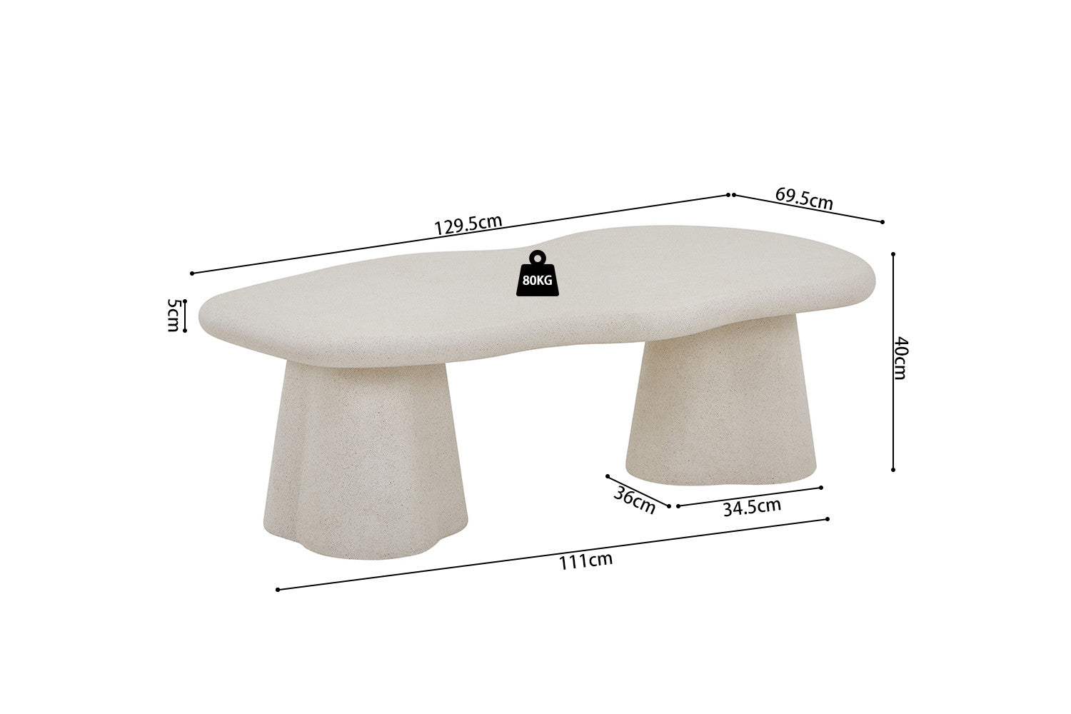 Salontafel 'Faro' 130 cm Organisch Cement