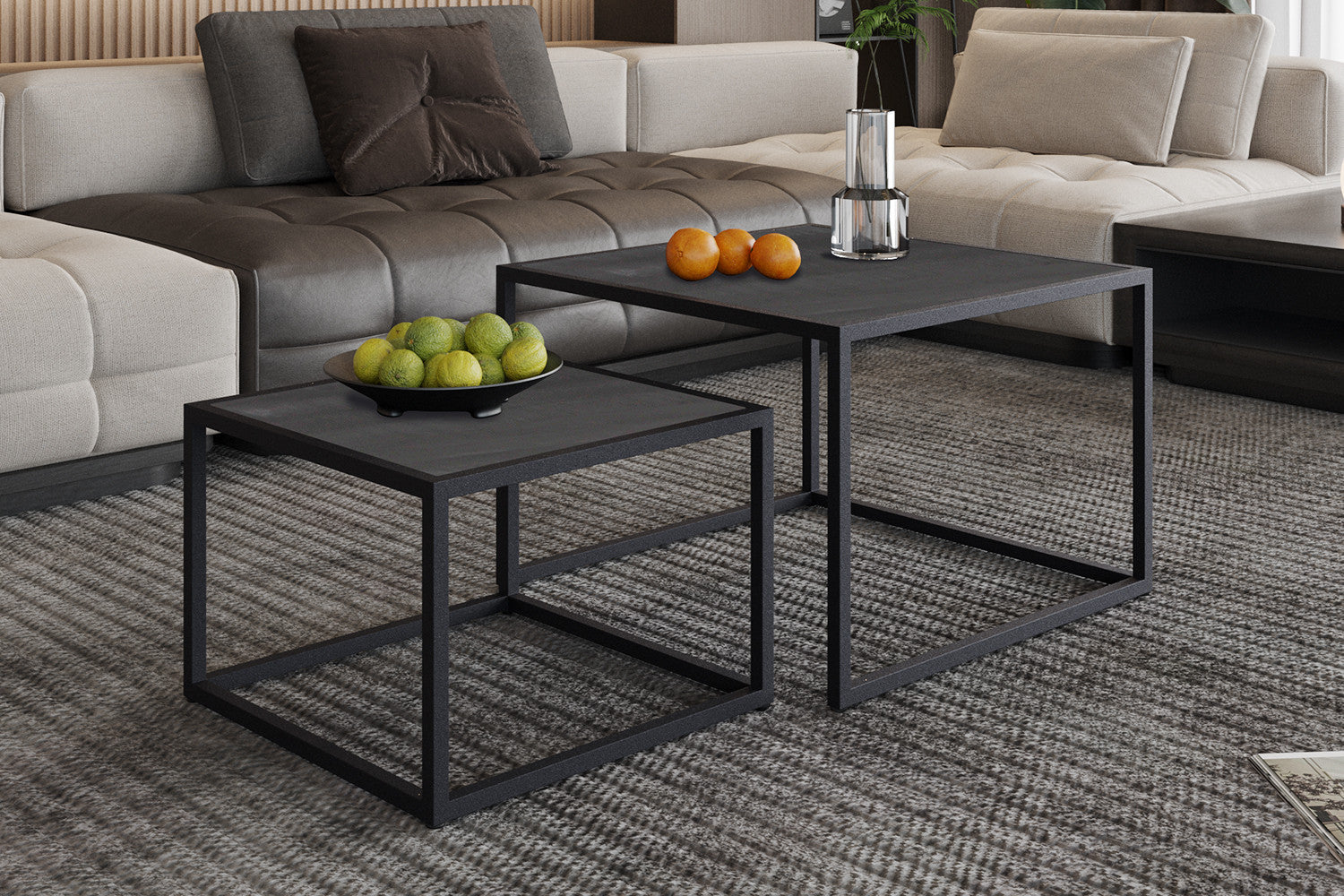 Salontafel 'Quinn' 2-delig Mango hout Zwart