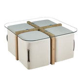 Salontafel 'Shana' met 4 poefs stof Decor Oude eik