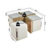 Salontafel 'Shana' met 4 poefs stof Decor Oude eik