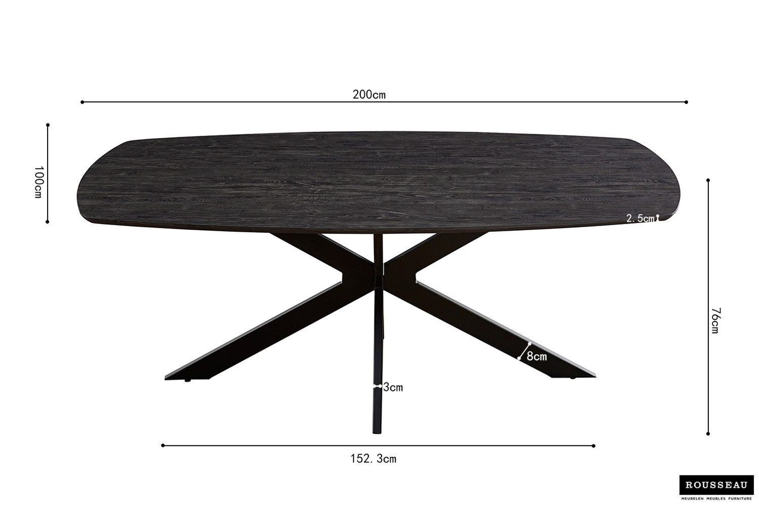 Tafel 'Aziz' 200 cm Deens Ovaal Decor Donkerbruin