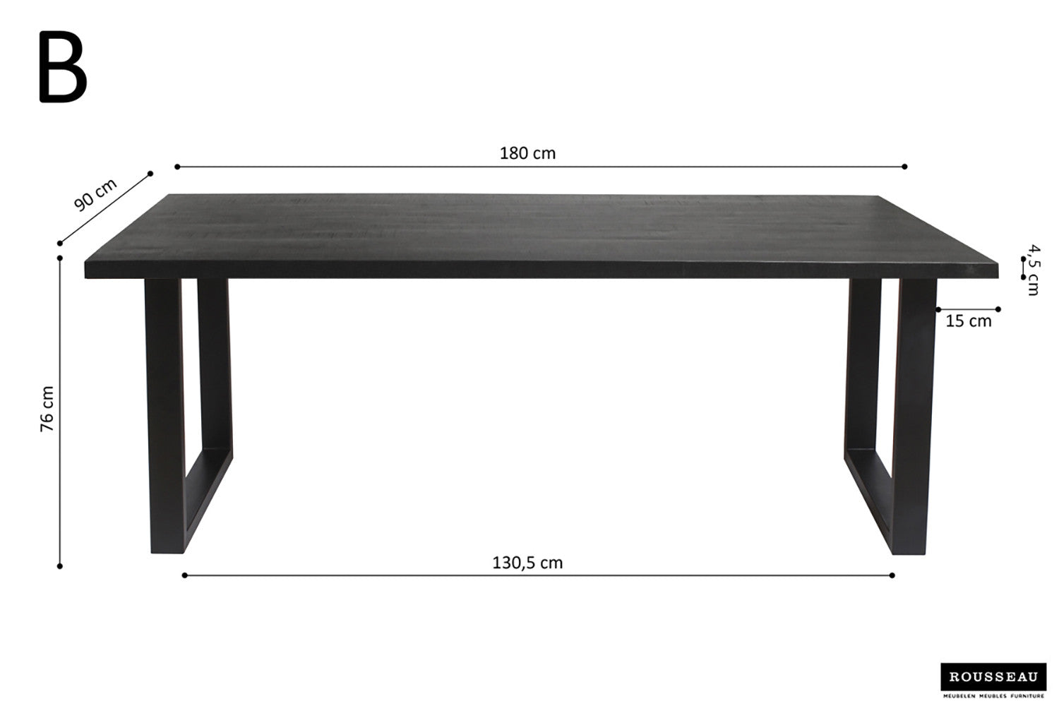 SALE - Tafel 'Nicola' 180 cm Rechthoekig Mango hout zwart
