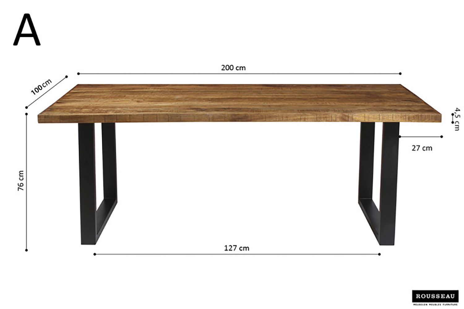 SALE - Tafel 'Nicola' 200 cm Rechthoekig Mango hout