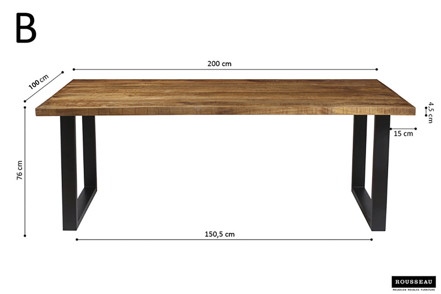 SALE - Tafel 'Nicola' 200 cm Rechthoekig Mango hout