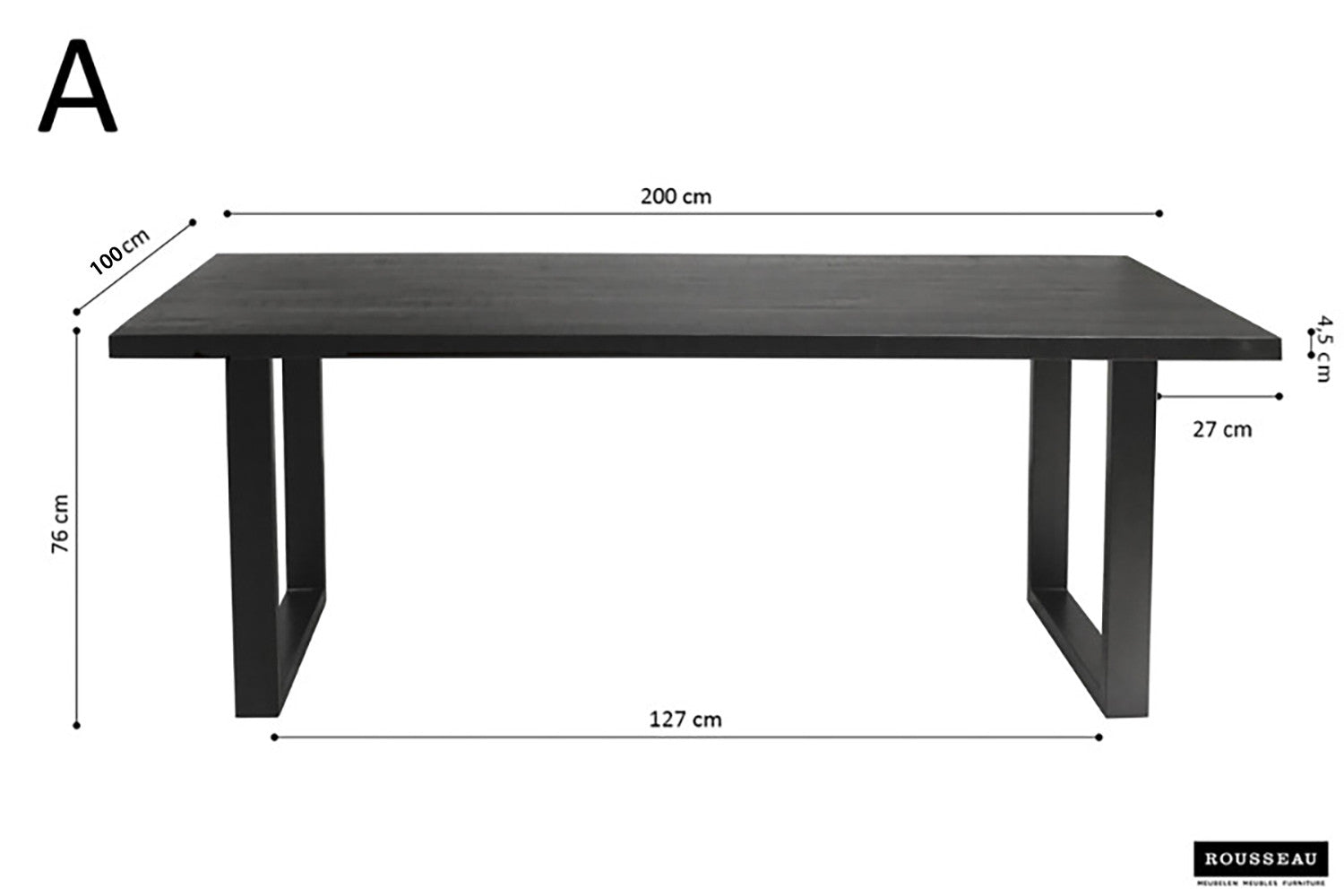 SALE - Tafel 'Nicola' 200 cm Rechthoekig Mango hout zwart
