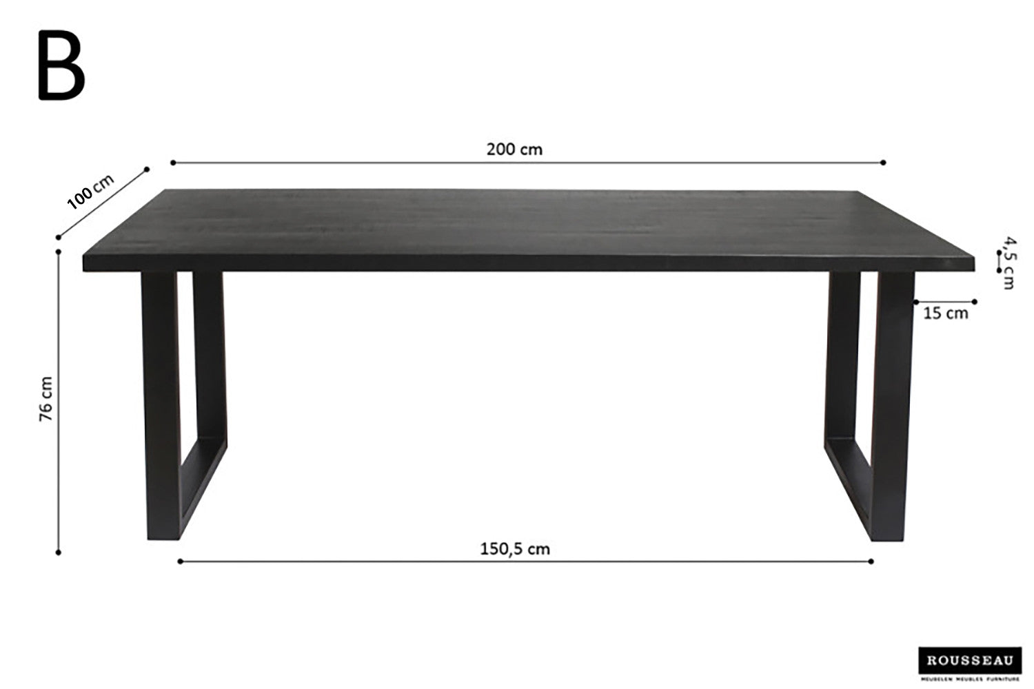 SALE - Tafel 'Nicola' 200 cm Rechthoekig Mango hout zwart