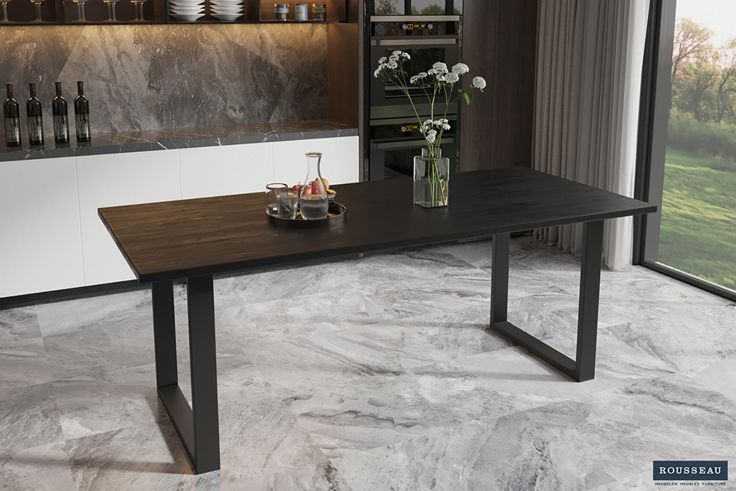 SALE - Tafel 'Nicola' 200 cm Rechthoekig Mango hout zwart