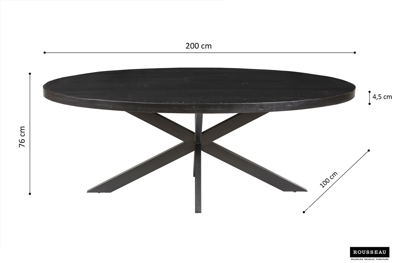 Tafel 'Alexa' 200 cm Ovaal Mango hout zwart