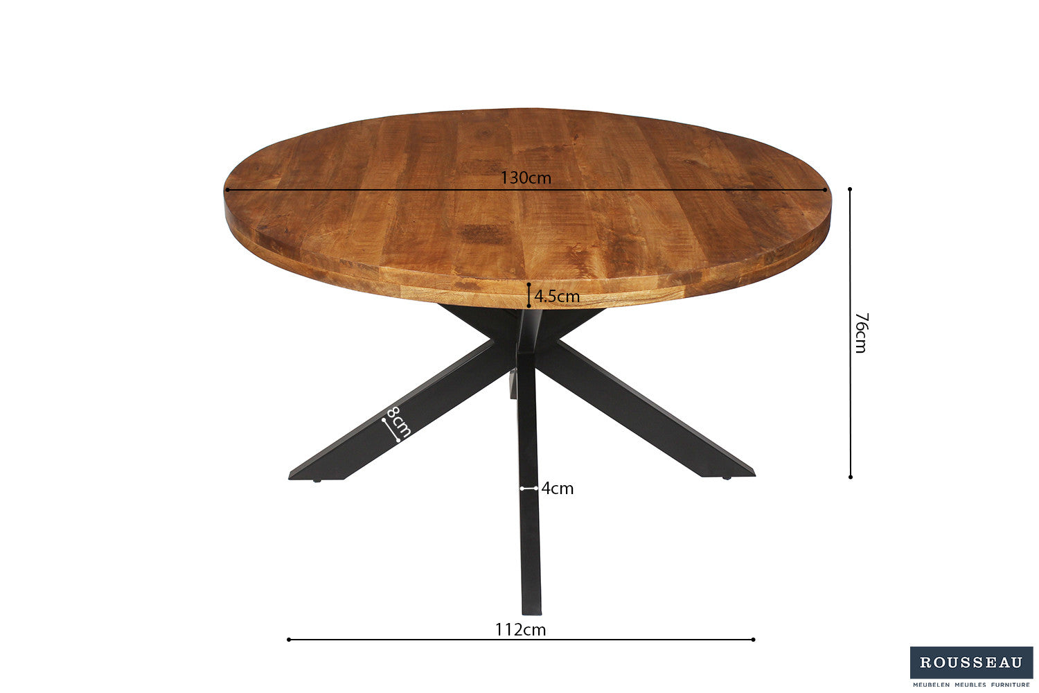Tafel 'Maria' 130 cm Rond Mango hout