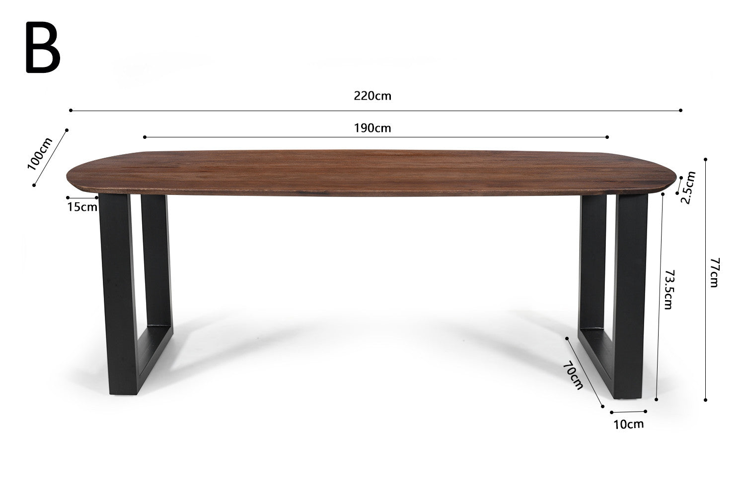 SALE - Tafel 'Tommy' 220x100 cm Deens Ovaal U-Poot Mango hout Bruin