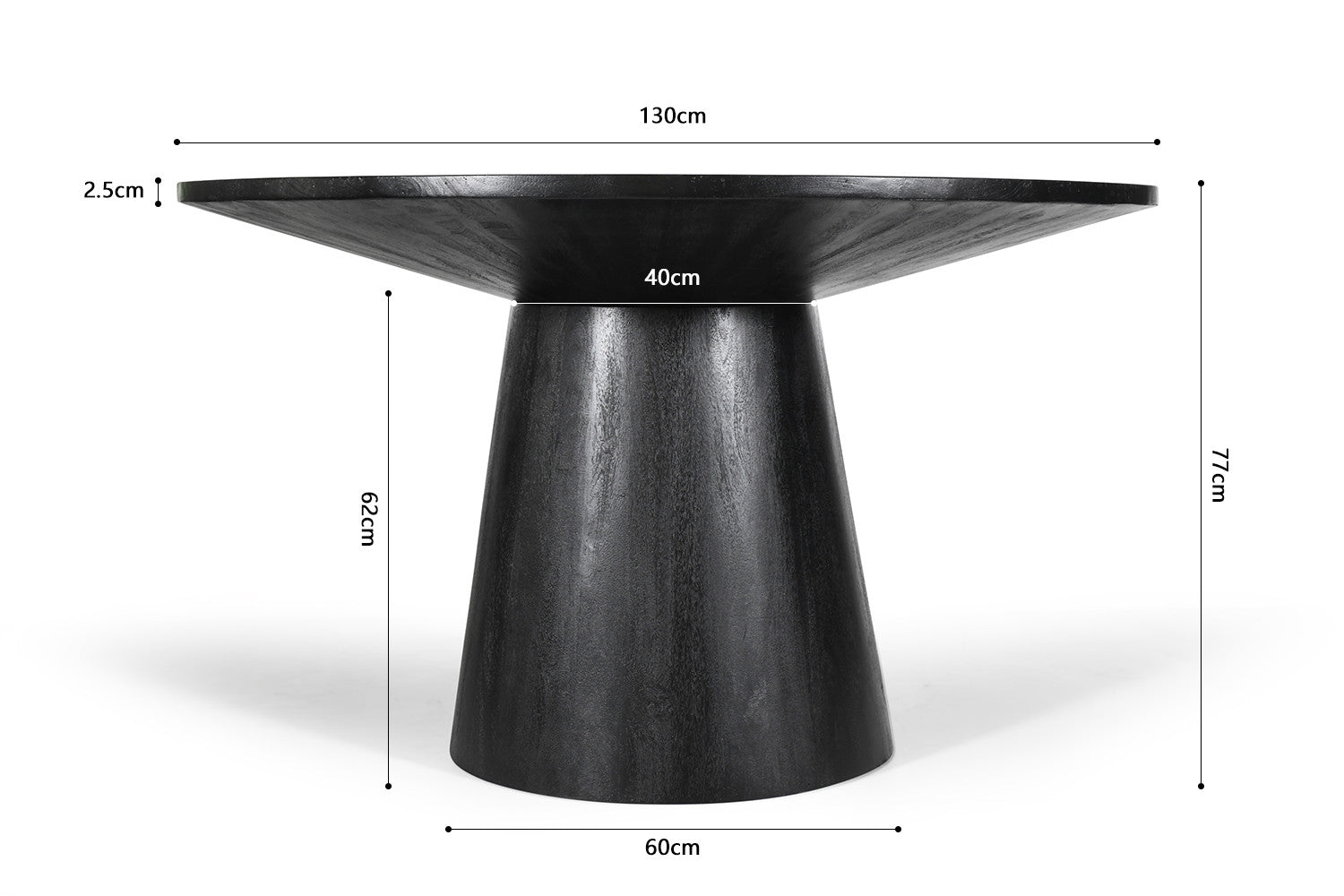 Tafel 'Tommy' 130 cm Rond Mango hout Zwart