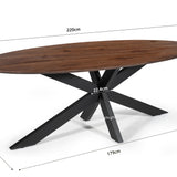 Tafel 'Tommy' 220x100 cm Ovaal Spider-Poot Mango hout Bruin