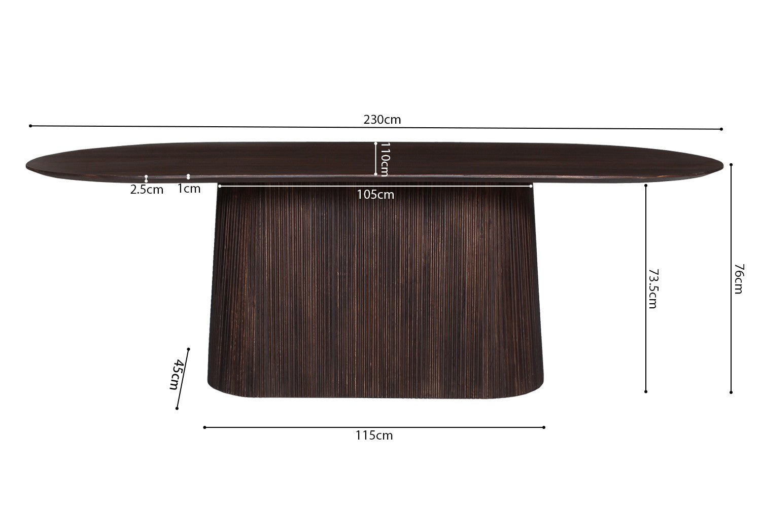 Tafel 'Miguel' 230 cm Ovaal Mango hout Donkerbruin