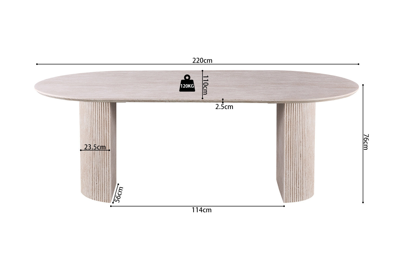 Tafel 'Lagos' 220 cm Ovaal Decor Travertin Beige