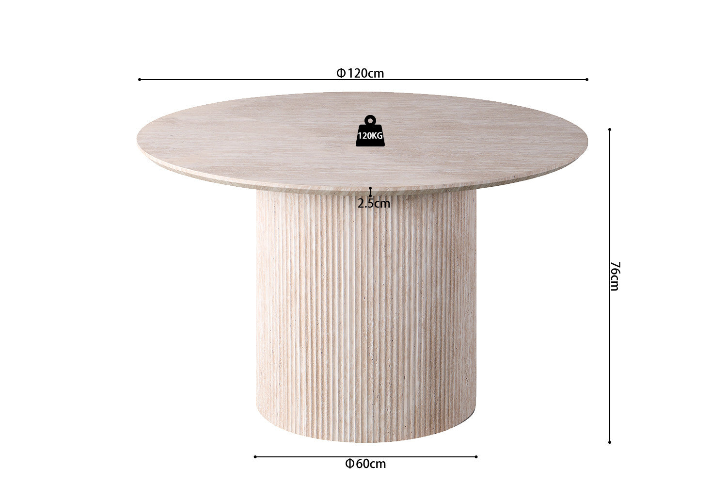 Tafel 'Lagos' 120 cm Rond Decor Travertin Beige