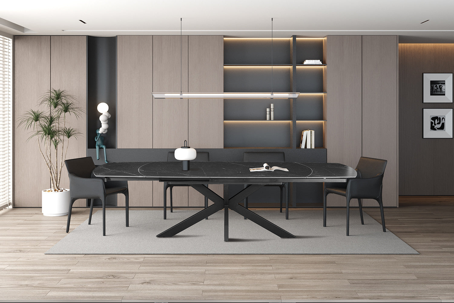 Uitschuifbare tafel 'Ares' 160-240 cm Deens Ovaal Steen Zwart