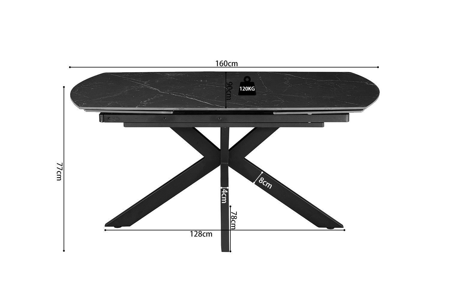 Uitschuifbare tafel 'Ares' 160-240 cm Deens Ovaal Steen Zwart