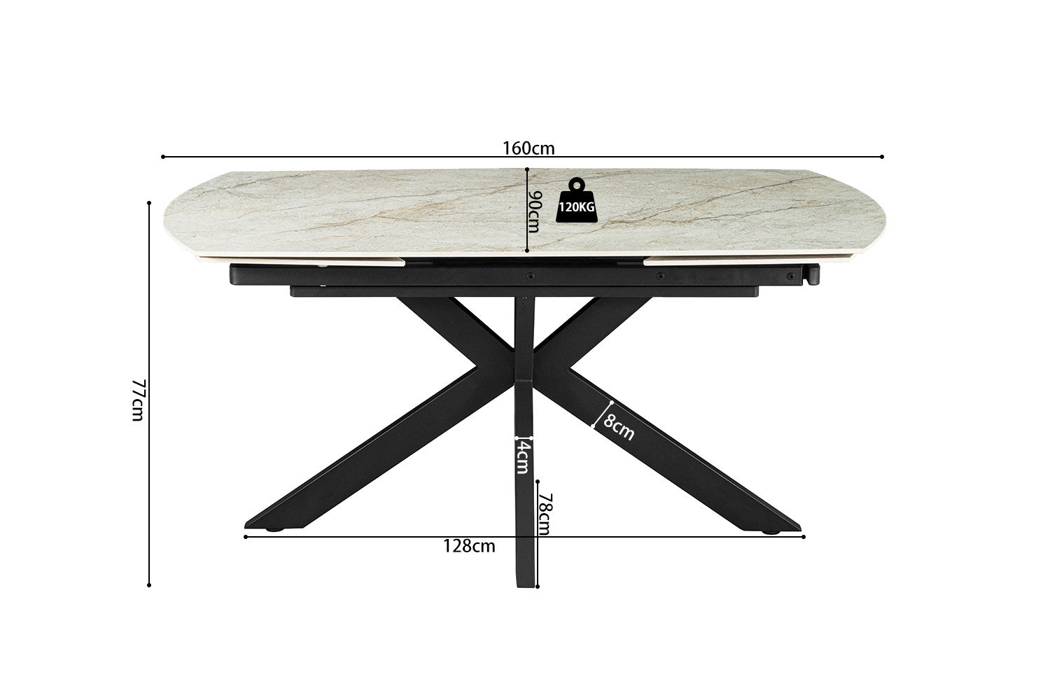 Uitschuifbare tafel 'Ares' 160-240 cm Deens Ovaal Glanzend Steen Beige