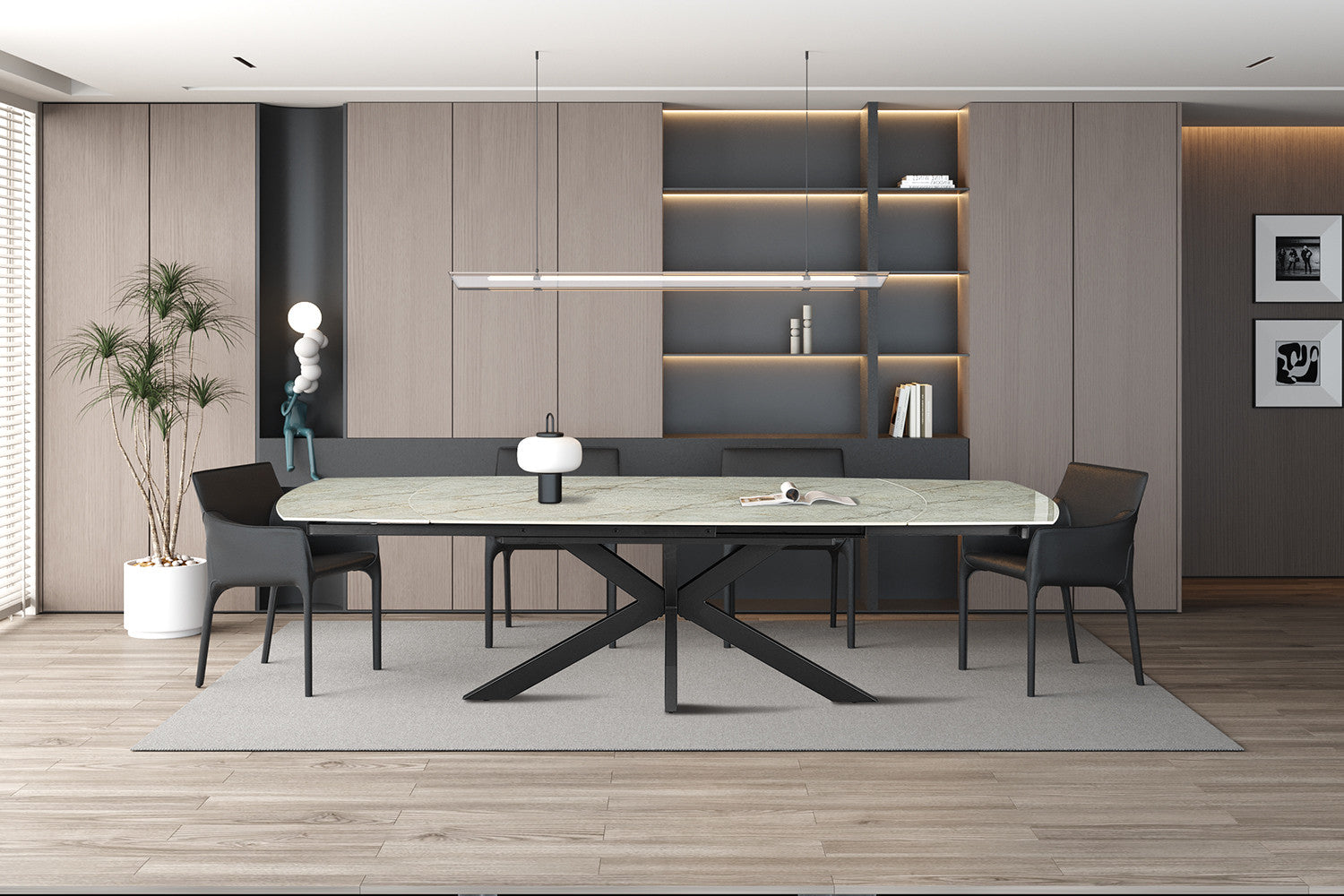 Uitschuifbare tafel 'Ares' 160-240 cm Deens Ovaal Glanzend Steen Beige