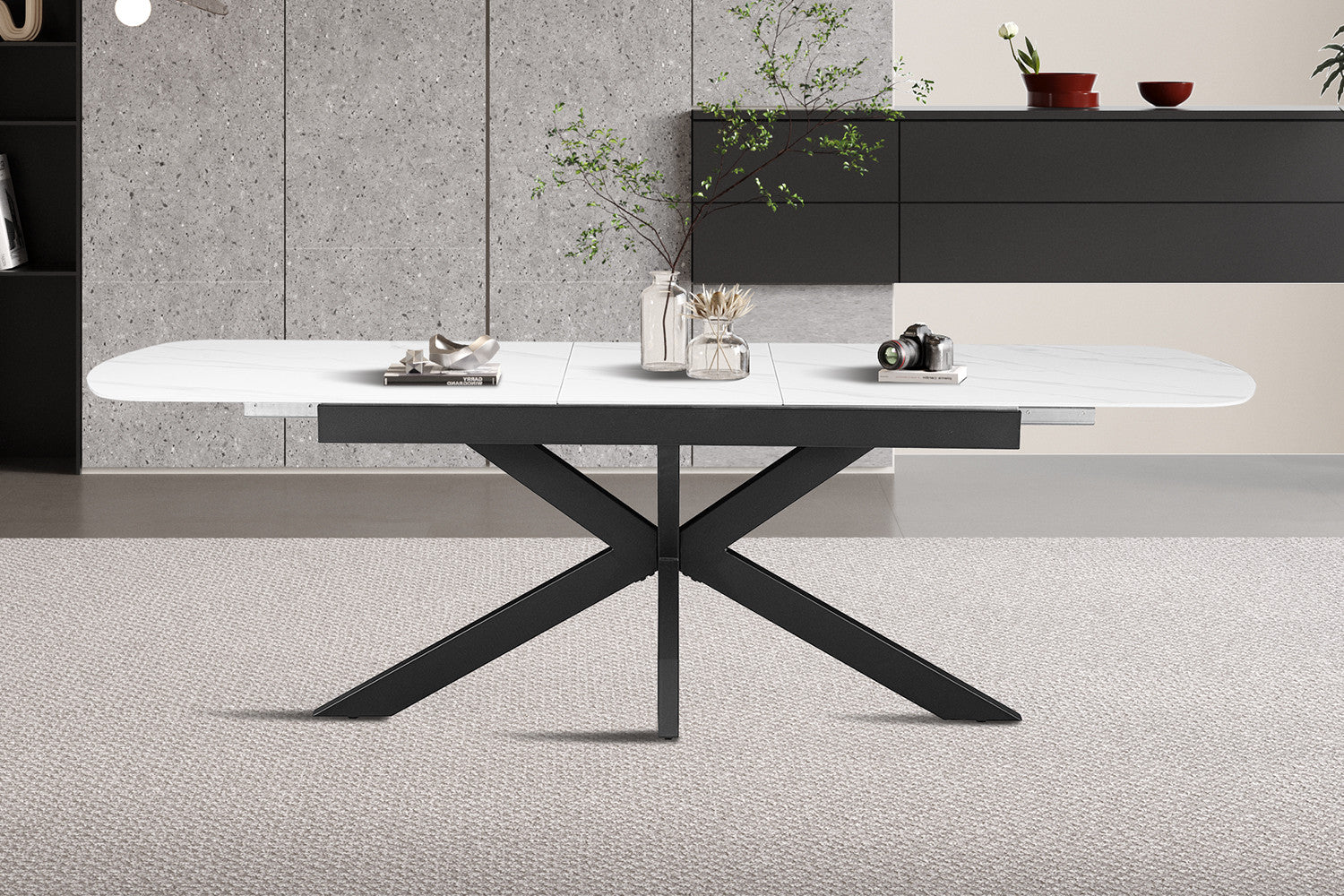 Uitschuifbare tafel 'Hestia' 180-220 cm Deens Ovaal Steen Wit
